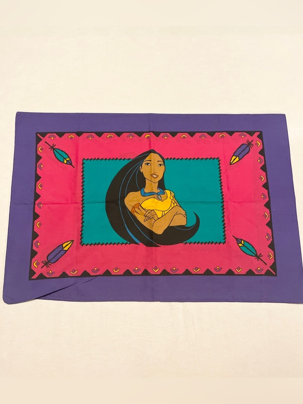 Vintage 90s Disney Pocahontas & Meeko Double-Sided Pillowcase Made in USA